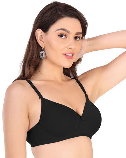 Arc de Shapes - Women Lycra Lightly Padded Non-Wired Full Coverage  Everyday T-Shirt Bra with Detachable Straps - FREE GIFT INSIDE