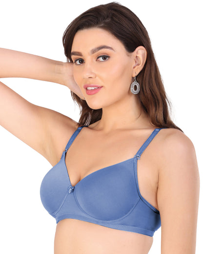 Arc de Shapes Women Cotton Blend Lightly Padded Non-Wired Full Coverage Multi Color Everyday Bra with Adjustable Straps (Pack of 3) - FREE GIFT INSIDE