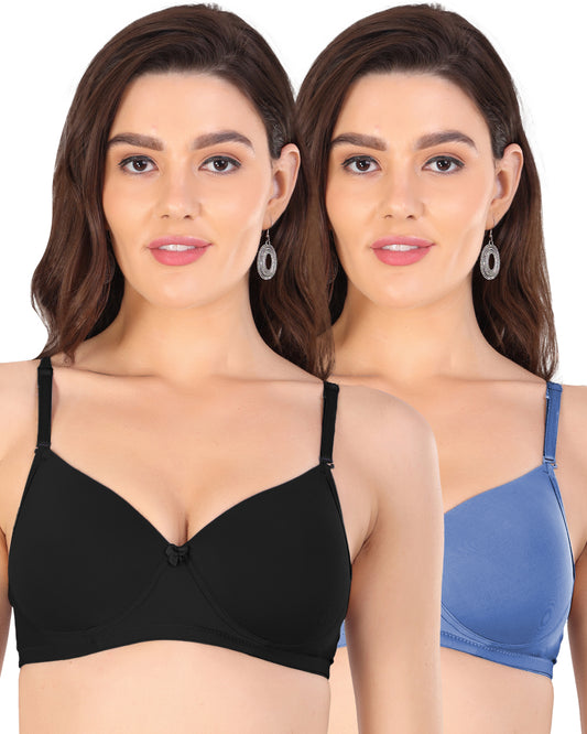 Arc de Shapes - Women Cotton Lycra Lightly Padded Non-Wired Full Coverage Multicolor Everyday T-Shirt Bra (Pack of 2) - FREE GIFT INSIDE