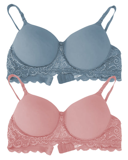 Padded Bra for Women Blue Peach