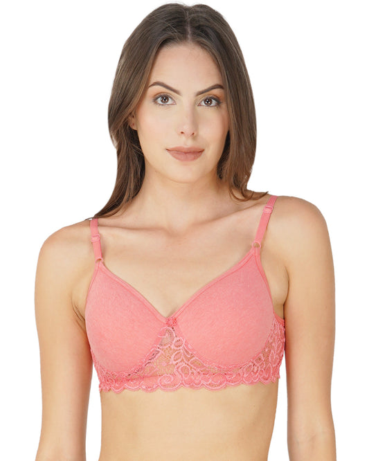 Arc de Shapes Cotton Lightly Padded Non-Wired Seamless Lace Bralette Bra for Women - FREE GIFT INSIDE