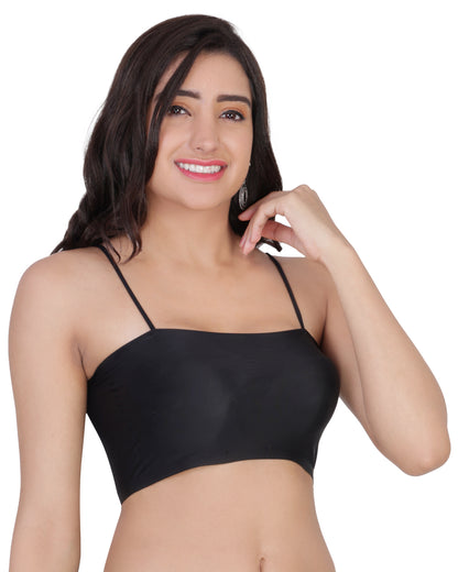 Arc de Shapes - Women Lightly Padded Full Coverage Nylon spandex Black Color Tube Cum Cami bra - FREE GIFT INSIDE