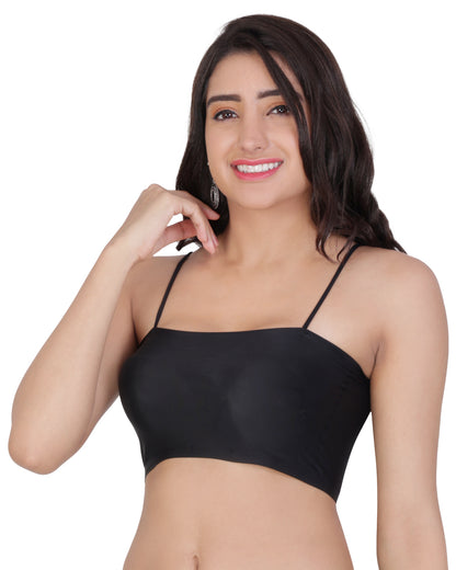 Arc de Shapes - Women Lightly Padded Full Coverage Nylon spandex Black Color Tube Cum Cami bra - FREE GIFT INSIDE