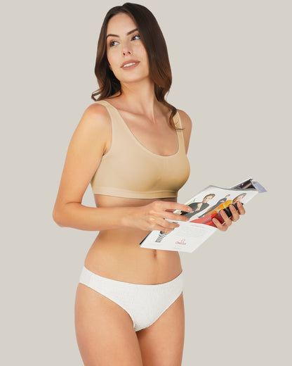 Wire Free Non Padded Beige Air Bra, breathable cotton blend fabric, a comfortable bra for sleeping.