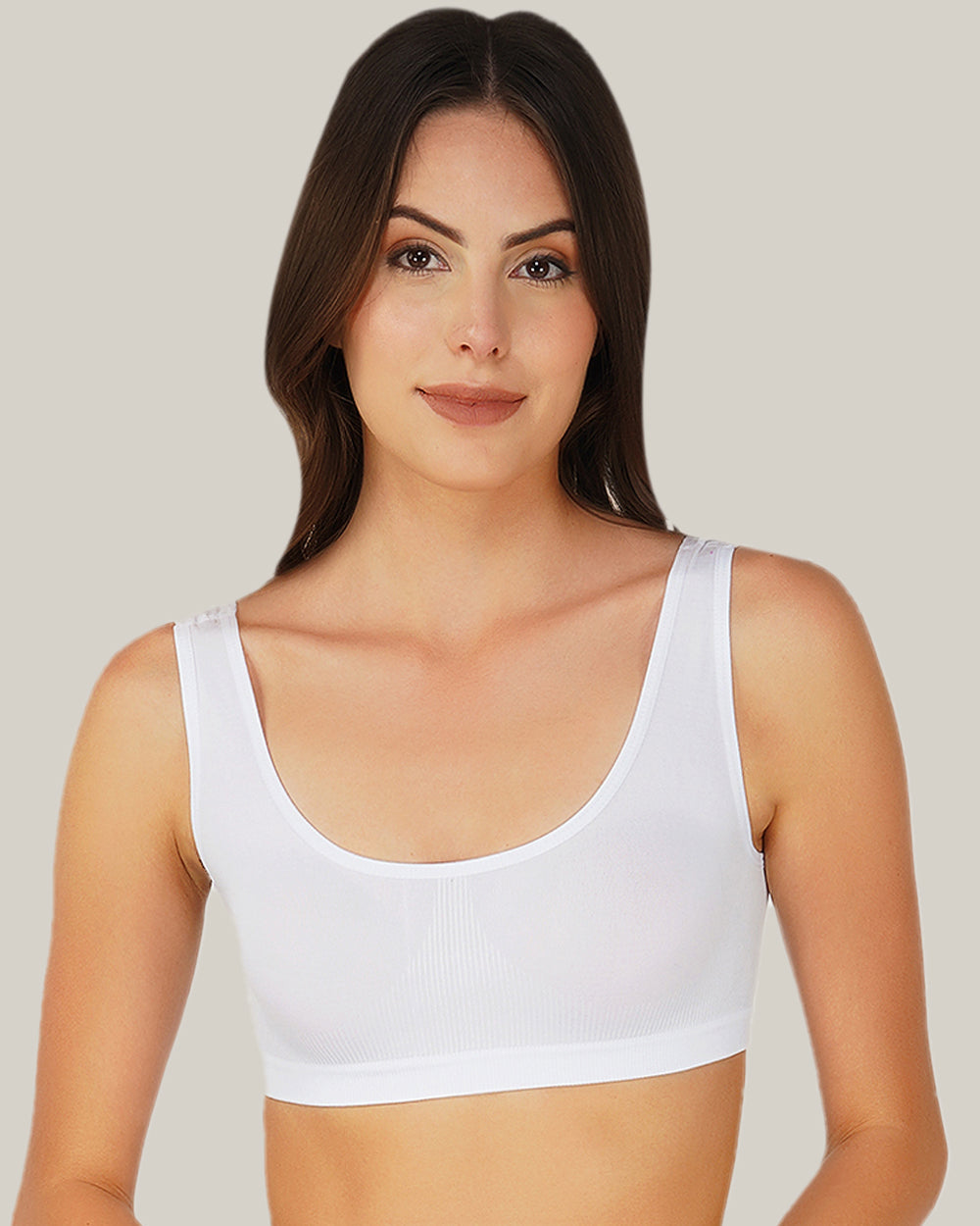 Wire Free Non Padded White Air Bra, breathable cotton blend fabric, a comfortable bra for sleeping front view