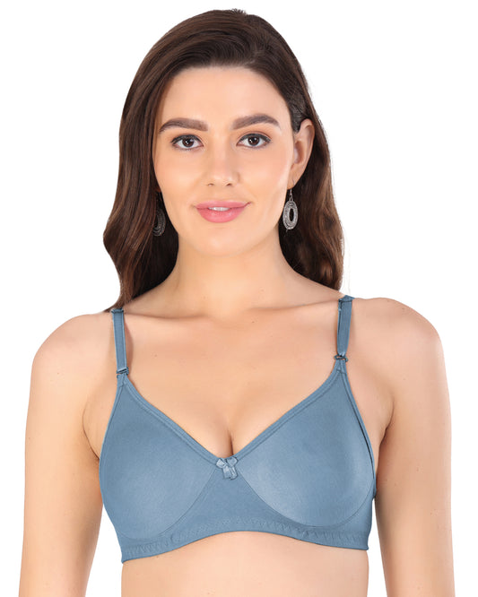 Arc de Shapes Women Cotton Blend Non Padded Non-Wired Full Coverage Blue Green Color Everyday T-Shirt Bra with Detachable Straps With C Cup - FREE GIFT INSIDE - FREE GIFT INSIDE