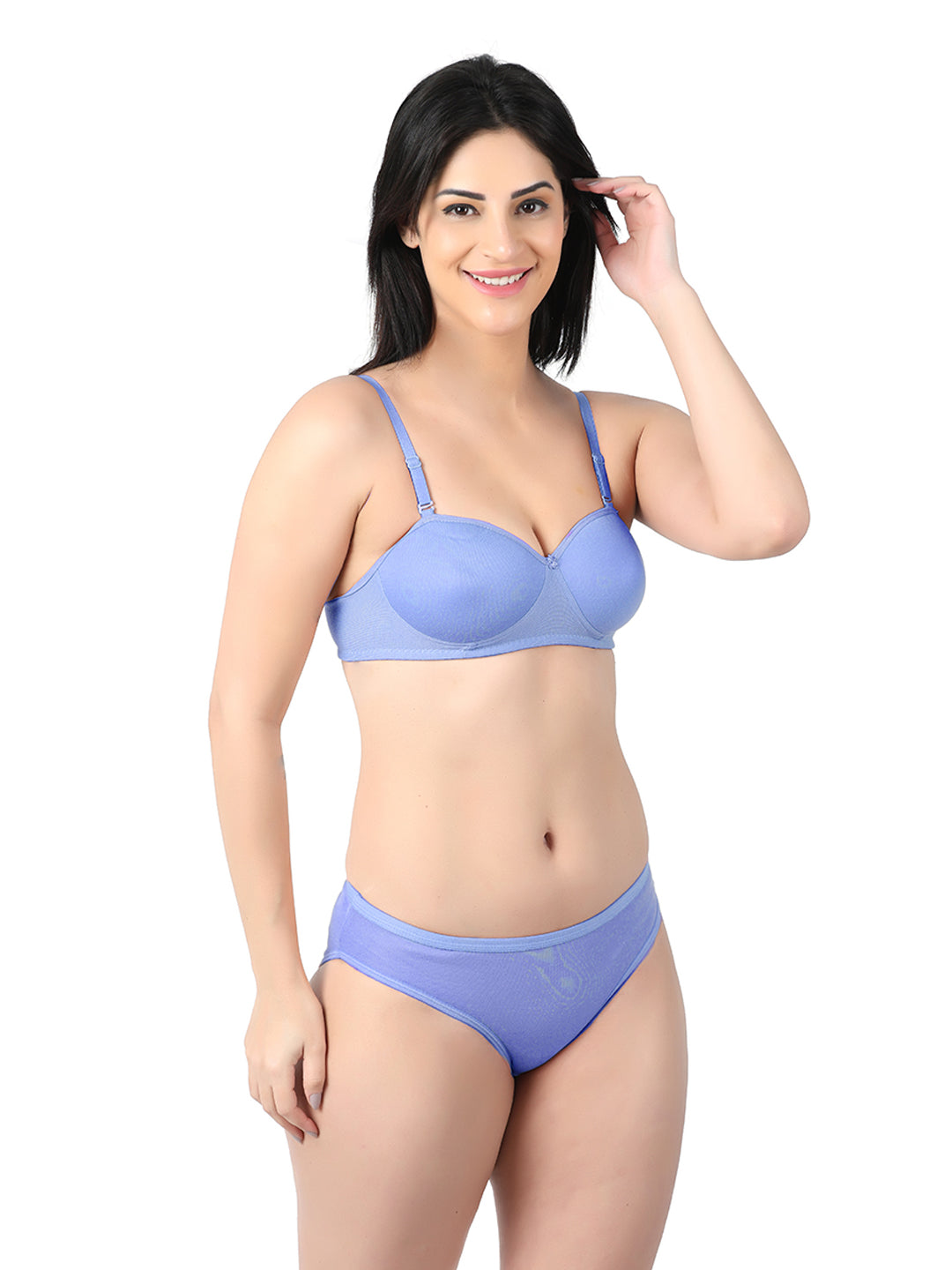 demi cup bra penty set blue right view