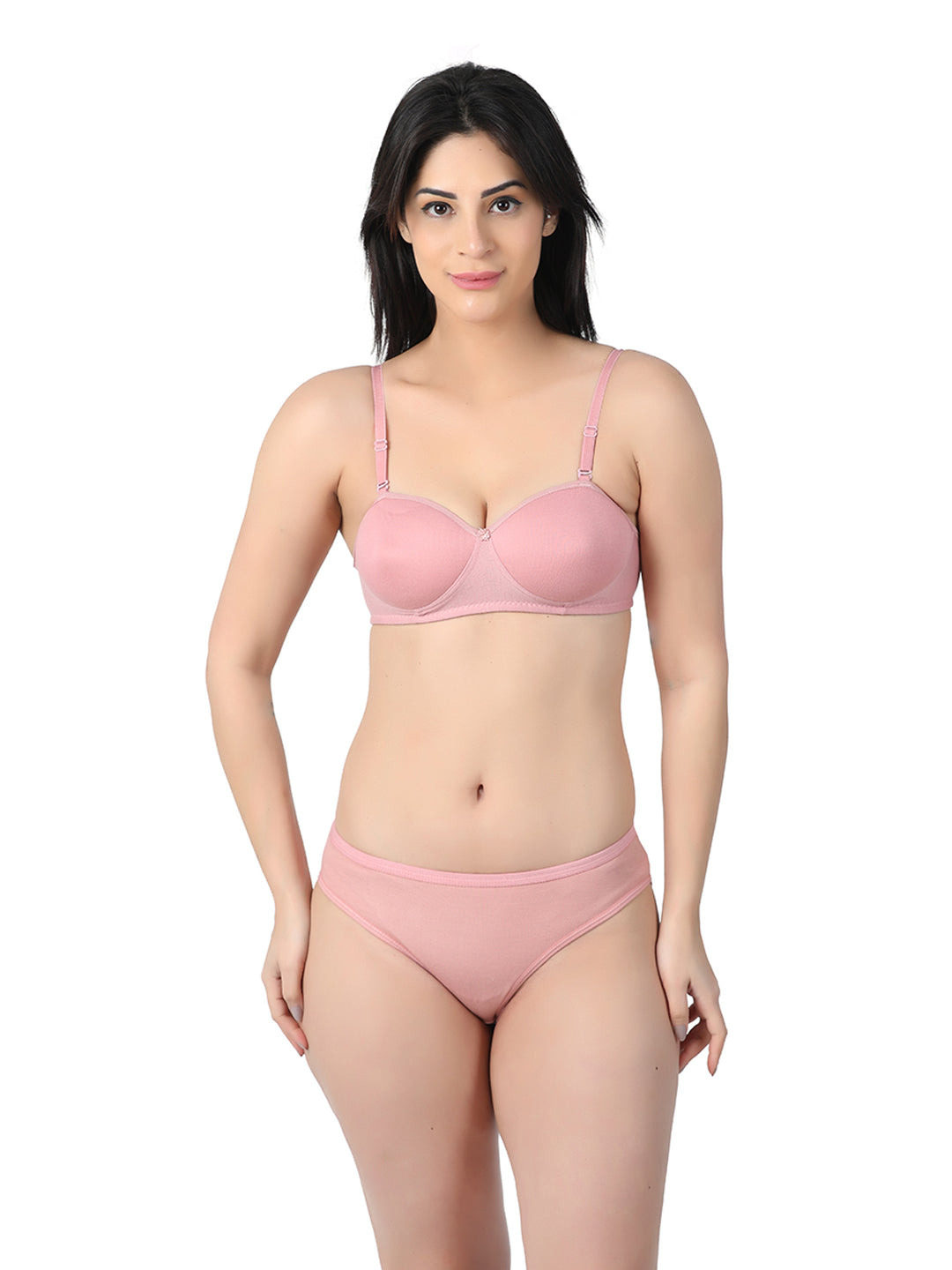 demi cup bra penty set skin front view