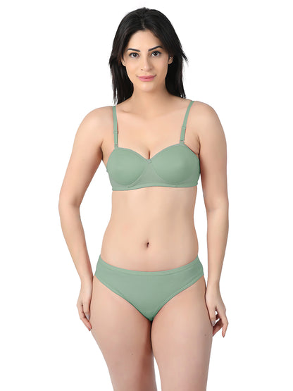 demi cup bra set green