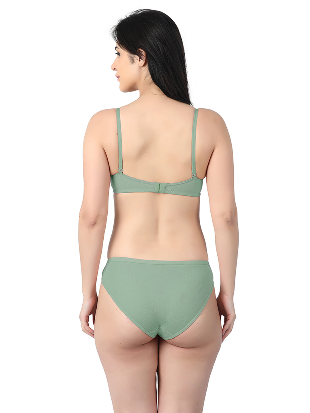 demi cup bra set green back