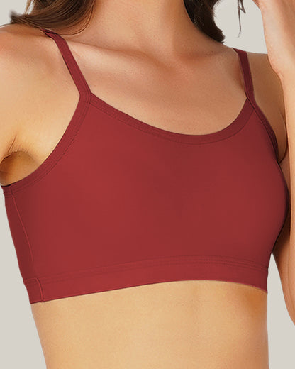 full coverage t-shirt non padded air sport bra red close
