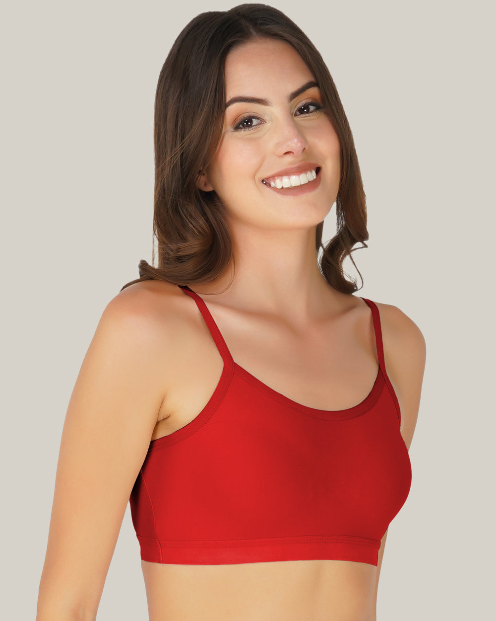 full coverage t-shirt non padded air sport bra red right view